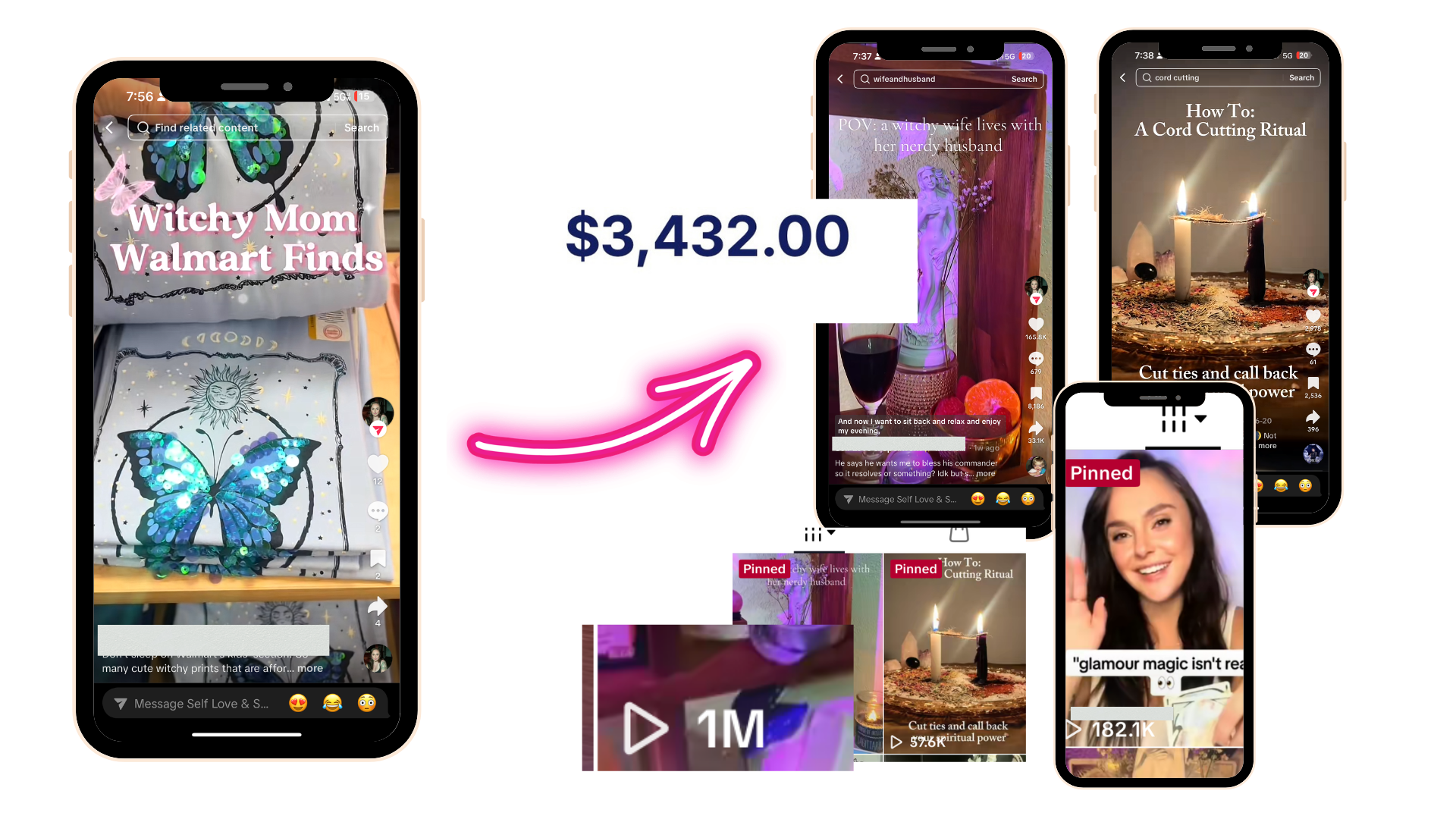 Maddie's TikTok wins: a 1M-view video, 182.1K views and $3,432 in sales
